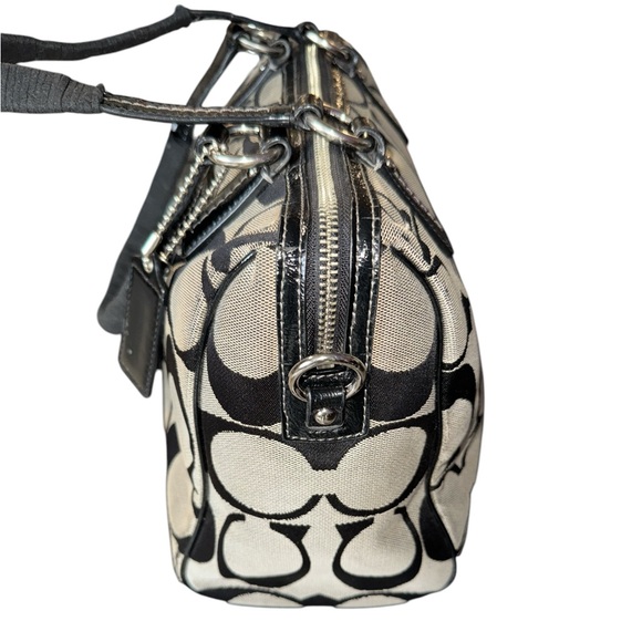 Coach Signature Print Satchel Black & Grey Handbag. 12x8x5 Inches GUC - Picture 7 of 10